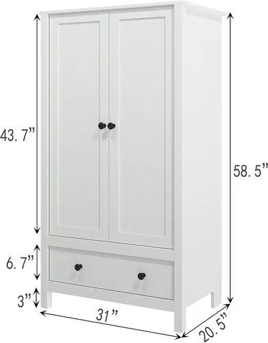 Miniatura 2 de Panana Armario de 2 puertas, armario con cajón para dormitorio (blanco)