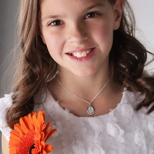 Miniatura 3 de Collar milagroso de plata de ley para niña o collar de racimo milagroso con perla cultivada y cruz