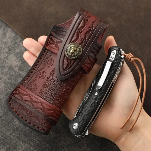 Miniatura 7 de Omesio Funda de cuchillo de bolsillo grande (L), 5.28 pulgadas (para cuchillo de <5.28 in) Fundas de cuero para cinturón, funda horizontal