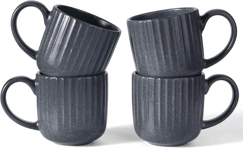 Miniatura 23 de Juego de Tazas de Café Famiware para 6, Tazas de 12 oz con Asa para Café, Té, Cacao, Leche - Juego de Vajilla de Cerámica y Gres, Blanco Mate Blanco