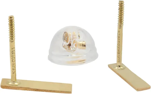 Miniatura 5 de Hoberta Real 14K Solid Gold Tiny Line Bar Stud Earrings for Women & Girls - Hypoallergenic for Sensitive Ears, Small & Minimalist Jewelry for