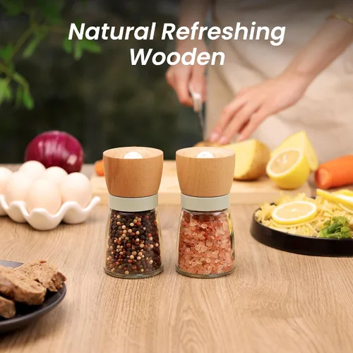 Miniatura 6 de VEVOK CHEF Juego de molinillo de sal y pimienta Wood VEVOK CHEF ajustable, molinillo de pimienta recargable, molinillo de pimienta de madera, bonito