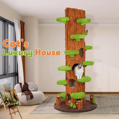 Miniatura 3 de Torre de árbol de lujo para gatos de interior, árbol para gatos de 88.6 pulgadas de alto, centro de actividades de muebles de varios niveles