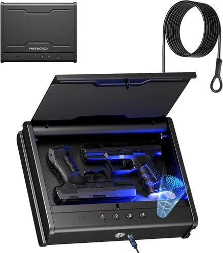 Miniatura 10 de PINEWORLD Caja fuerte para pistola, funda de pistola, caja de pistola biométrica segura para coche, cajas fuertes de pistola con huella dactilar