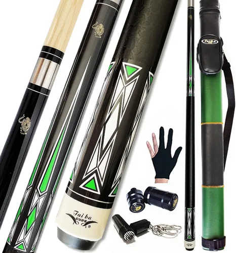 Tai ba cues Taco de billar profesional de 2 piezas + estuche rígido, punta de 0.512 in, 58 pulgadas, palo de billar profesional de madera dura de