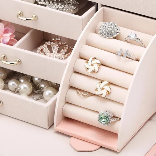 Miniatura 15 de vlando joyero organizador clásico de piel sintética con espejo y con llave