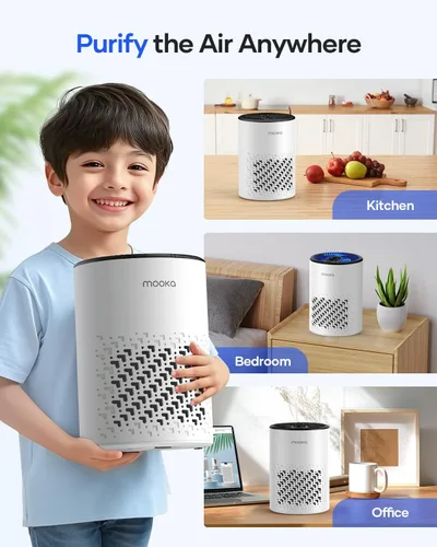 Miniatura 7 de Purificadores de aire para dormitorio y hogar, purificador de aire MOOKA HEPA para hogar y mascotas con esponja de fragancia para humo, polvo, Blanco