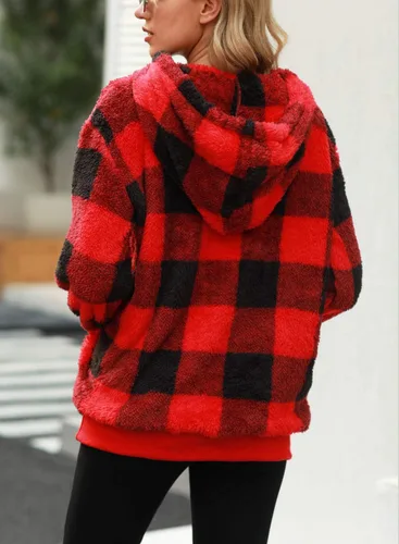 Miniatura 5 de Nirovien - Sudadera con capucha para mujer, sherpa, sin botones, de gran tamaño, mullida, de vellón doble, abrigada, suave, a cuadros