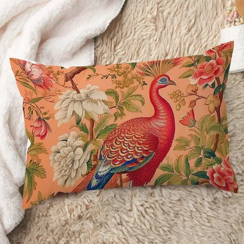 Miniatura 15 de ArogGeld Fundas de cojín de estilo chinoiserie, diseño de flores y pájaros, color rosa rubor, diseño de animales de pavo real, jardín asiático