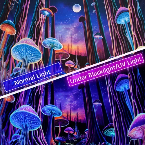 Miniatura 4 de Tushelia Tapiz de árbol de bosque de luz negra, tapiz de hongos de neón de fantasía, tapiz espacial reactivo a los rayos UV, tapiz espacial