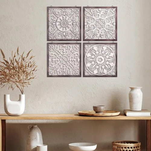 Miniatura 5 de Tatuo 4 piezas de decoración de pared de madera, paneles de madera decorativos de granja, decoración de pared moderna para sala de estar, hogar