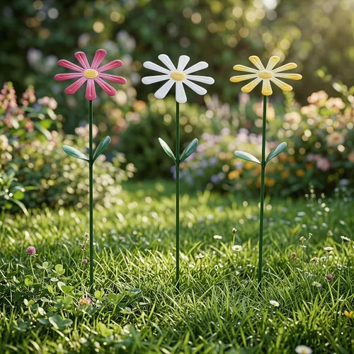 Miniatura 12 de Topadorn Decoración floral de estacas de jardín, paquete de 4 flores de metal impermeables, para interiores y exteriores, césped, camino, patio