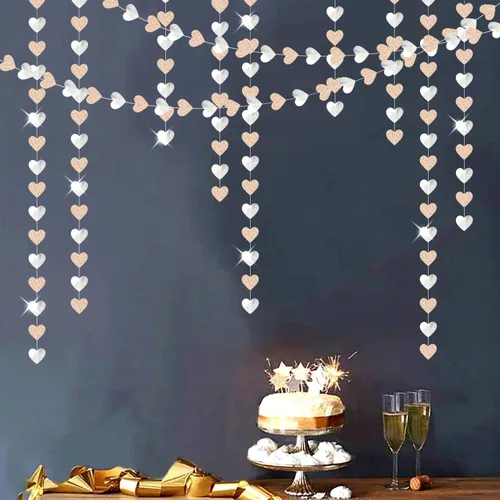 Miniatura 6 de Guirnalda de Corazón para Decoración de Fiesta Disco Boho Champán-Plateado - 52 pies Purpurina Cumpleaños Nochevieja Telón de Fondo Colgante Plata
