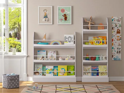 Miniatura 7 de UTEX Estantería para niños, estante de 3 niveles para libros y almacenamiento para habitaciones de niños, estante de pared para dormitorio, sala