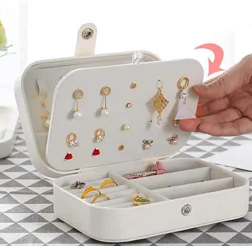 Miniatura 6 de DREAMGLAMOUR Joyería de viaje caja de viaje de doble capa joyero de viaje regalo para mujeres niñas con 6 pulseras de regalo collar aretes anillos