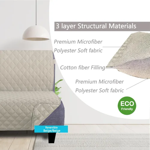 Miniatura 3 de U-NICE HOME Fundas para sofá estilo futón, reversible, sin reposabrazos, protector de muebles, resistente al agua (futón, beige/beige)