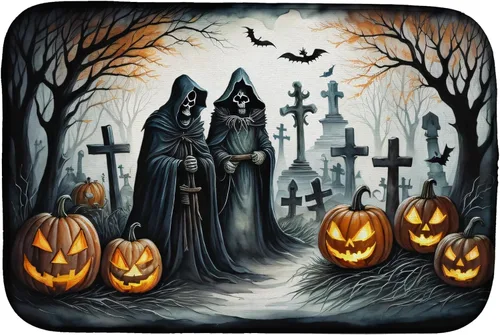 Miniatura 22 de Caroline's Treasures DAC2223DDM Tapete de secado de platos de Halloween espeluznante de gato negro, tapete absorbente para secado de platos