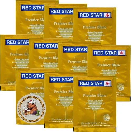 Red Star Premier Blanc - Levadura de vino (10 unidades) – Ideal para hacer sidra de vino Mead Kombucha en casa – 0.18 oz de sobres – Saccharomyces