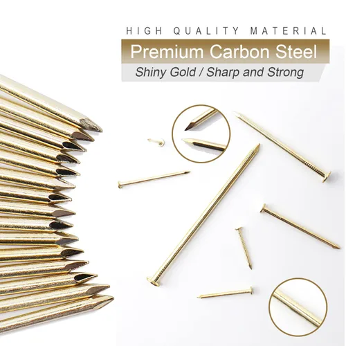 Miniatura 5 de 240 piezas de clavos de ferretería dorados, clavos de madera chapados en latón de 1-1/2" × 14 Ga, clavos para colgar decoración de pared, clavos