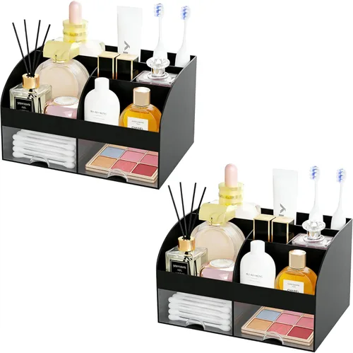 Organizador de maquillaje con 2 cajones, almacenamiento de cosméticos para tocador y encimera de baño, organización de maquillaje y almacenamiento