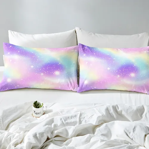 Miniatura 6 de Juego de sábana bajera ajustable de teñido anudado para niñas, juego de ropa de cama con diseño de arco iris degradado de arcoíris, lindo juego