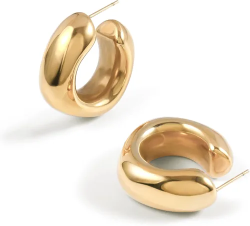 Aretes de aro de oro grueso para mujer gruesos chapados en oro real de 18 quilates ligeros