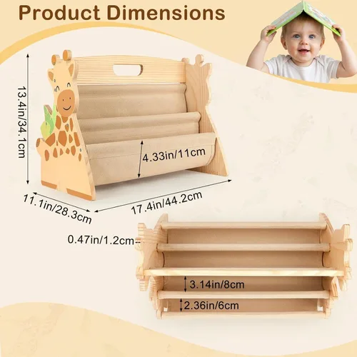 Miniatura 4 de Estantería infantil SheSeek de doble cara con 4 niveles de fundas profundas, estante de libros de madera para niños Montessori para habitación