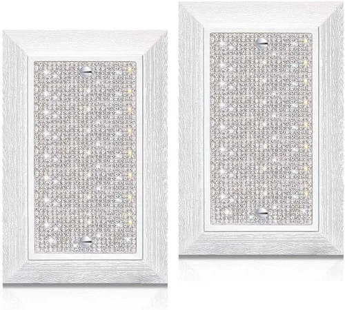 Cubierta para interruptor de luz, con purpurina, bonitas cubiertas de placa de interruptor con diamantes de imitación plateados, textura blanca,