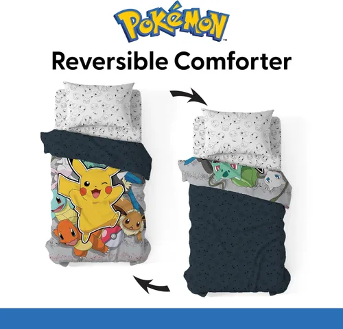 Miniatura 8 de Northwest Pokemon - Juego de cama individual en una bolsa, Pikachu Squirtle Eevee Charmander, ropa de cama de anime para niñas y niños, escuadrón