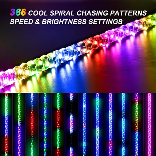 Miniatura 2 de Ehaho 1 paquete de 1 pie de luces de látigo, luz de látigo LED con aplicación y control remoto, látigos iluminados RGB en espiral persiguiendo