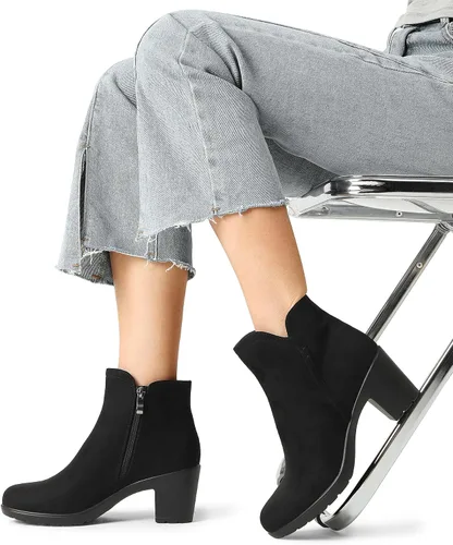 Miniatura 6 de DREAM PAIRS Botines de tacón bajo y grueso para mujer, con puntera de almendra, para otoño, botas cortas