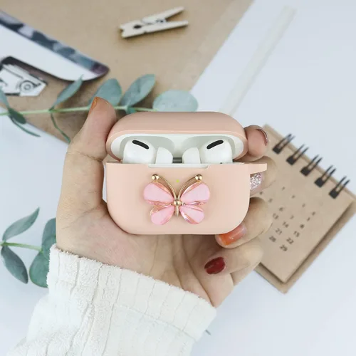 Miniatura 3 de Wonhibo Funda para Airpods Pro, bonita funda de diseño de mariposa para Airpod Pro 2019 con llavero para mujeres y niñas (rosa)