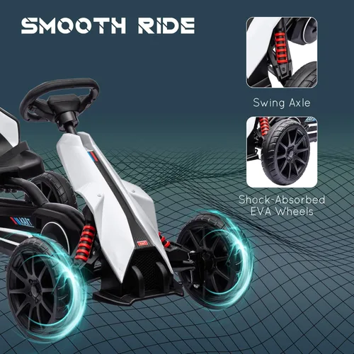 Miniatura 5 de Aosom - Go Kart de pedales para niños, juguete de paseo al aire libre con asiento ajustable, eje oscilante, freno de mano, 4 ruedas EVA Blanco