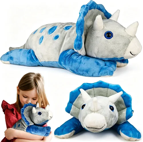 Weighted Dinosaur Plush Toy, 23.5"/4.5 Pounds, Giant Blue Triceratops Dinosaur Plush, Autism Sensory Toys, Anti-Stress Weighted Stuffed Animals for