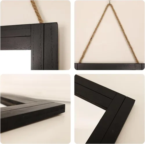 Miniatura 2 de Espejo de pared rectangular para baño, decoración de madera blanca envejecida con cuerda para colgar para decoración rústica del hogar, tocador