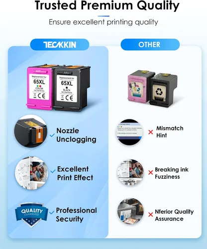 Miniatura 7 de TECKKIN 65XL - Cartucho de tinta negro/color, repuesto de alto rendimiento para HP Ink 65 65XL funciona para HP DeskJet 3755 3772 3700 3752 3722