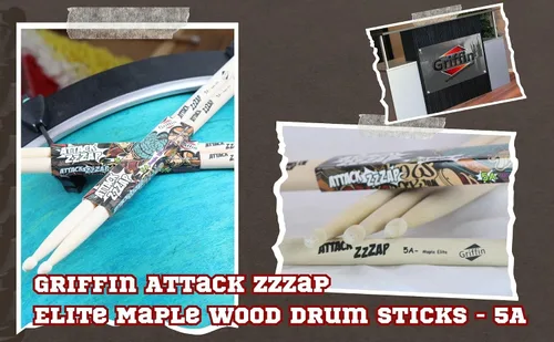 Miniatura 9 de GRIFFIN Attack Zzzap - 4 pares de palos de madera de arce selecta de élite tamaño 5A – Equilibrado, nivelado y recto – Drummers Percussion Classic
