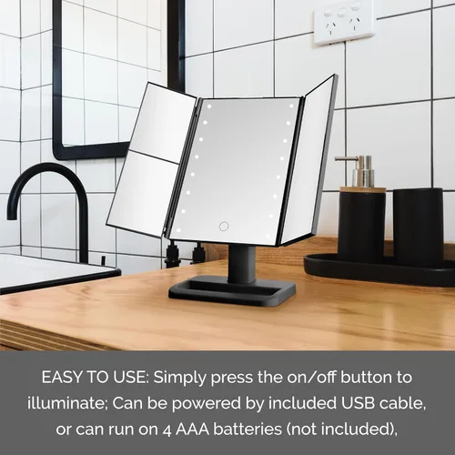 Miniatura 3 de MELANNCO Elements - Espejo de tocador LED de tres pliegues, 3 aumentos y luces LED regulables, negro, 7.09 x 4.69 x 11.61 pulgadas