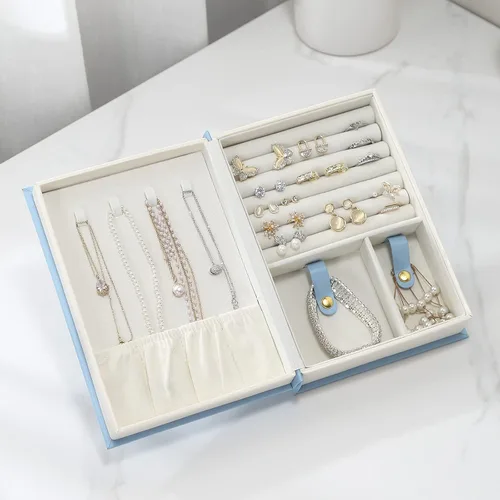 Miniatura 6 de CASEGRACE Joyero organizador de piel sintética con diseño de libro mágico para aretes, pulseras, collares, anillos, almacenamiento para mujeres
