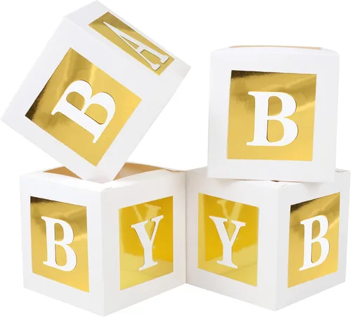 Miniatura 4 de 4 Piezas Cajas de Flores para Baby Shower Centros de Mesa Decoración Dorada Bloque de Bebé Soporte Floral Centro de Mesa Baby In Bloom Revelación