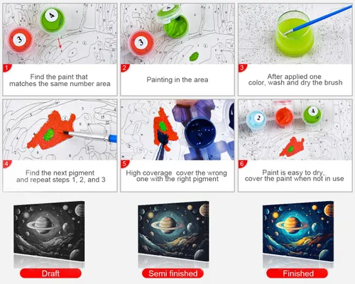 Miniatura 4 de Pintura por números para adultos Universo por números, ilustraciones de estrellas cósmicas por números para adultos principiantes, kits de pintura