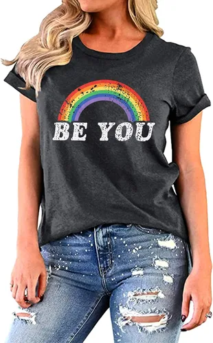 Miniatura 2 de Camisa de arco iris para mujer, camiseta de orgullo con estampado de arco iris, camisetas casuales de manga corta, Arco iris