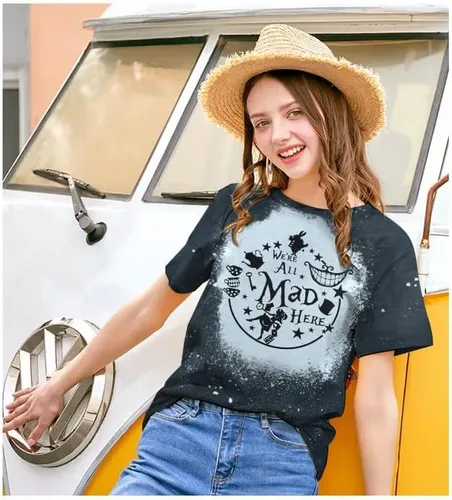 Miniatura 3 de Camiseta de Alicia en el país de las maravillas para mujer, camisetas de vacaciones con texto en inglés "We're All Mad Here", camiseta de fiesta