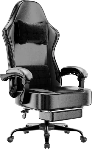 Miniatura 9 de Silla para juegos con respaldo alto de tela para computadora con cojín de resorte con bolsillos y reposapiés, silla de juego de altura ajustable