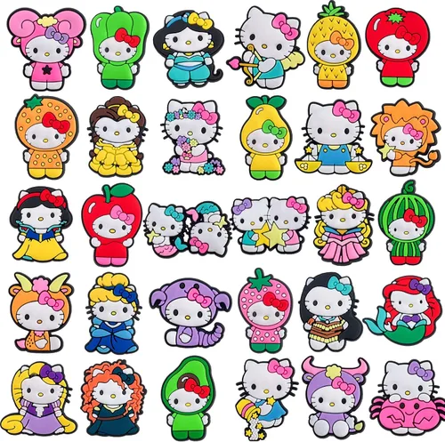 hitioCC 30 dijes lindos para zapatos de gatito para niñas, diseño de dibujos animados Kawaii para zapatos, accesorios para bolsas de zuecos de