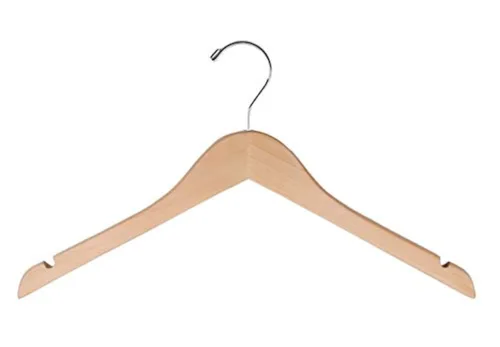 NAHANCO 81-17CH - Percha de madera económica de 17 pulgadas con muescas, gancho cromado, natural (paquete de 100)