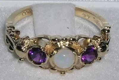 Miniatura 4 de Anillo de oro amarillo de 14 quilates con ópalo auténtico y amatista para mujer