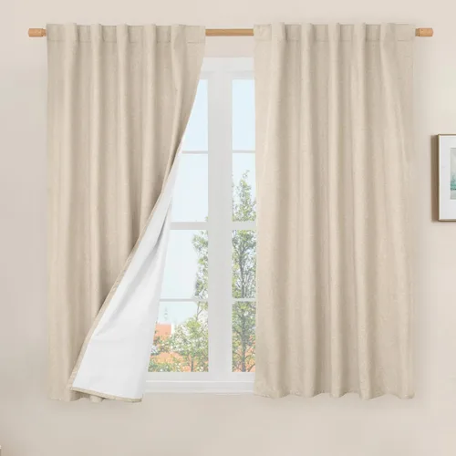 Miniatura 30 de LAMIT Cortinas de lino natural 100 % opacas para ventana, para dormitorio, 45 pulgadas, cortinas térmicas con textura de lino estilo granja