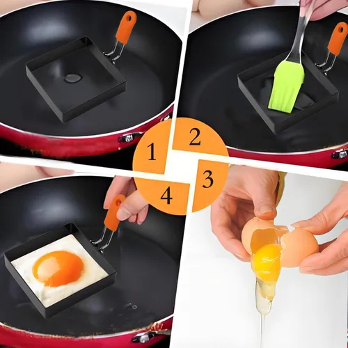 Miniatura 5 de 2 anillos cuadrados de huevo para freír, anillo de huevo frito antiadherente de 4 pulgadas, anillos de cocina de panqueques de huevo de acero