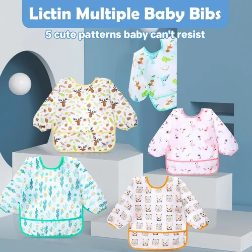 Miniatura 2 de Lictin Long Sleeve Bibs 5 Pack - Baby Bibs for Girl or Boy, Reusable Infant for Feeding Teething or Weaning